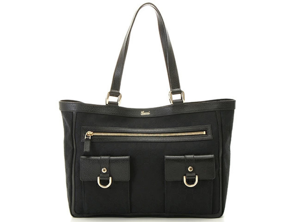 Gucci GG Tote Bag Canvas Leather Black